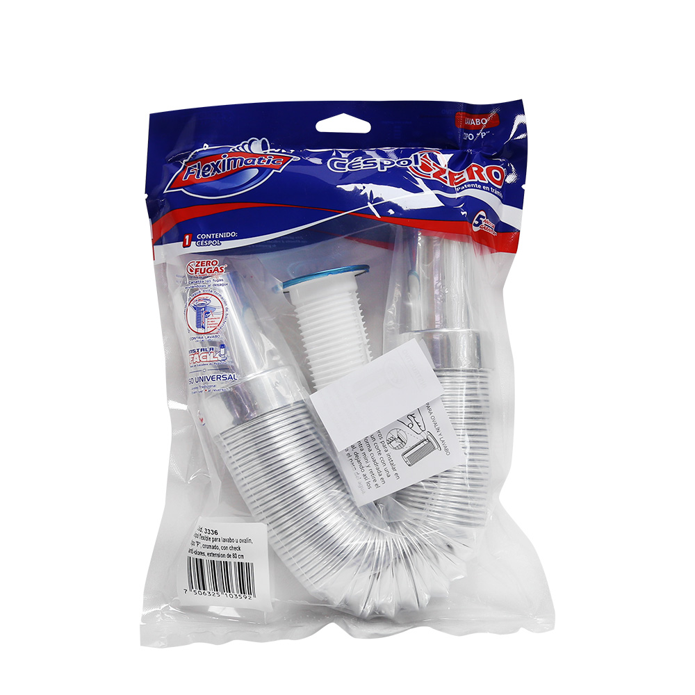 Desagüe sifón Flexible cromado para lavamanos. 