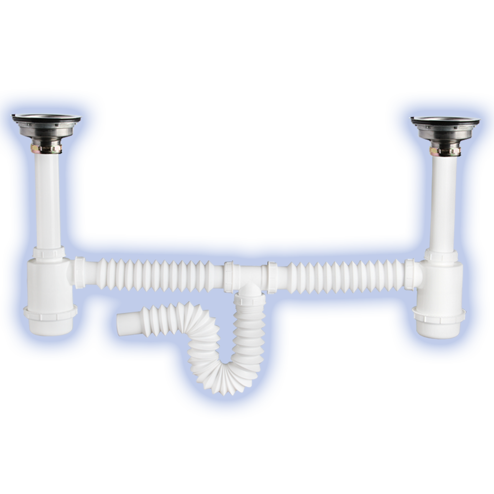 Canasta Doble con Bote y Sifón Flexible Lavatrastos, Extensión. 