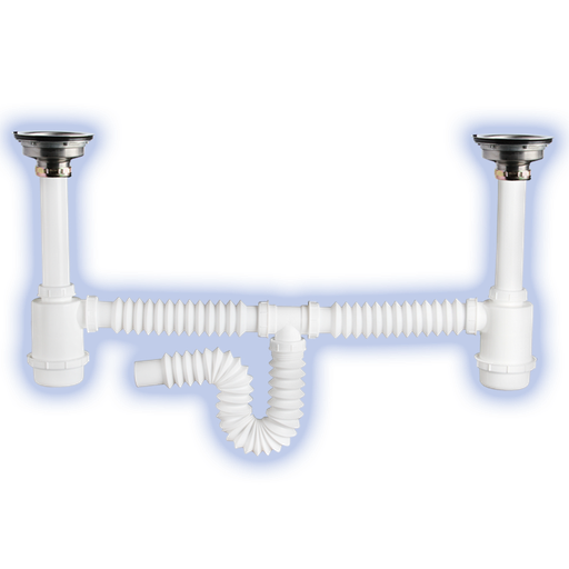 [14891] Canasta Doble con Bote y Sifón Flexible Lavatrastos, Extensión. 